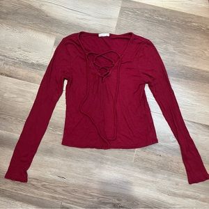 Full Tilt Maroon Long-Sleeve Lace-Up Top